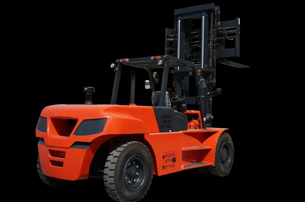 Chariot élévateur diesel 16 tonnes VMAX, vue avant avec fourches levées pour manutention lourde.