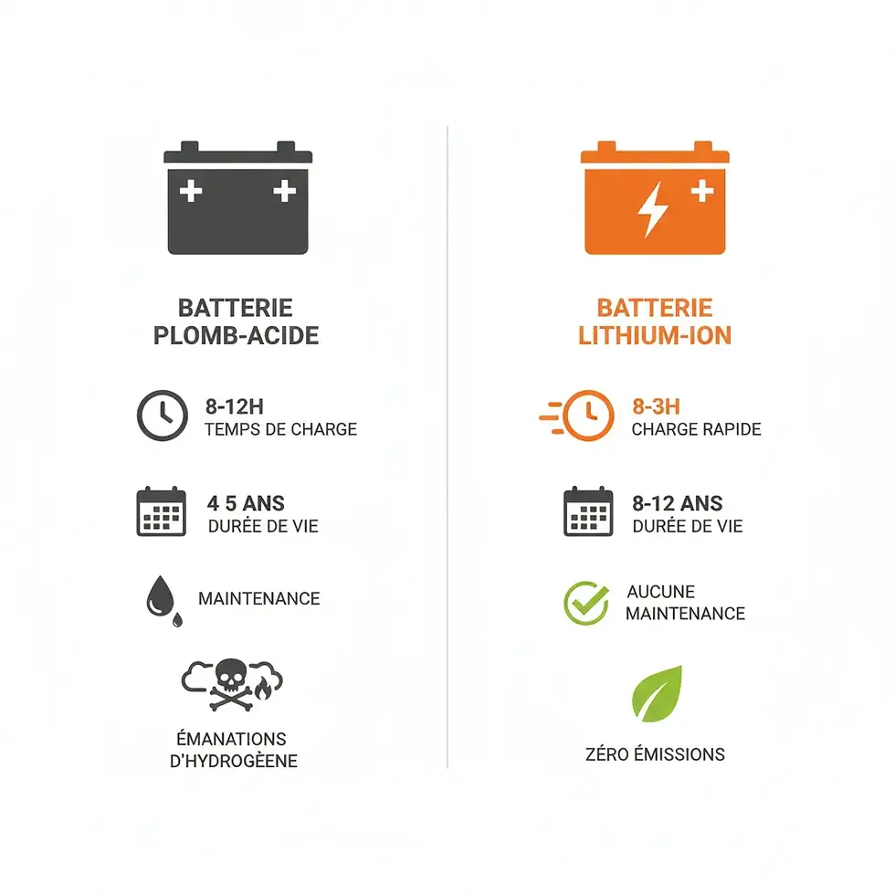 Schéma comparatif entre une batterie plomb-acide et une batterie lithium-ion