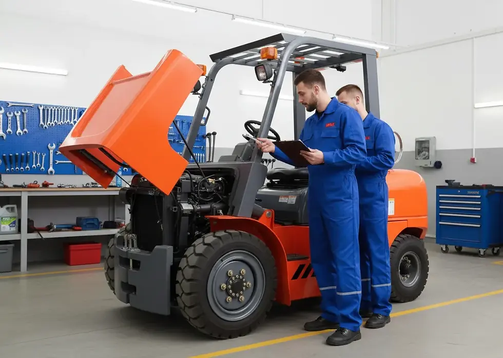 Entretien et maintenance d’un chariot élévateur VMAX par un technicien avec check-list de vérification.