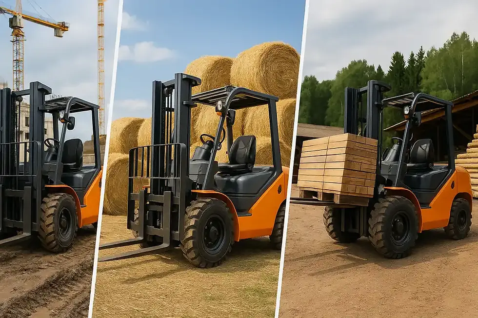 Chariot élévateur tout-terrain utilisé en BTP, en agriculture et en scierie