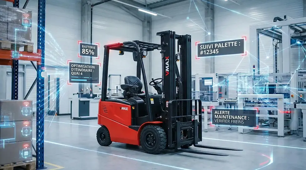 VMAX connecté : suivi batterie, palette et alertes maintenance en temps réel