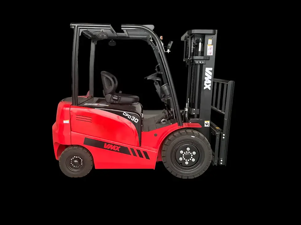 Chariot élévateur électrique VMAX 1500 kg vue de profil droit sur fond noir