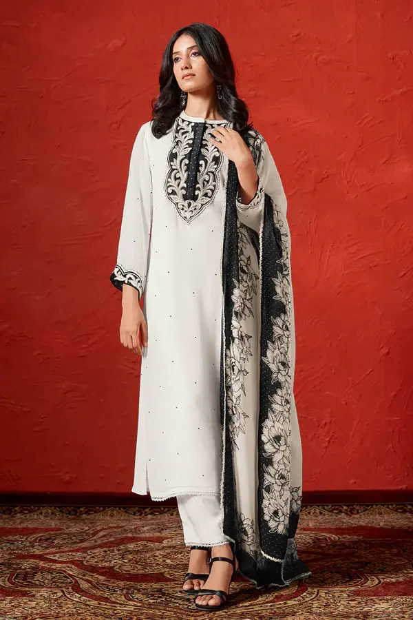Marshmallow and Black Georgette Kurta Fast shipping to USA