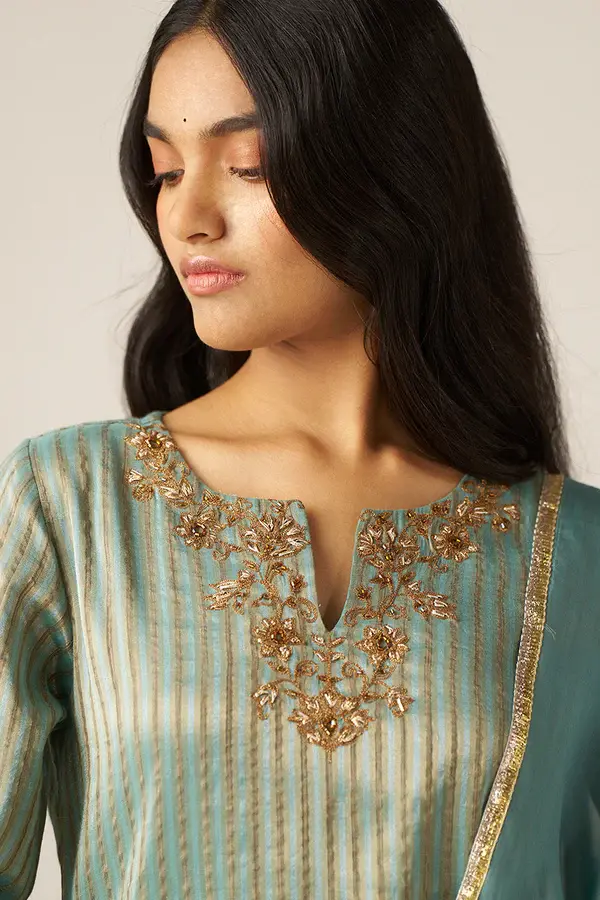 Buy Woven Tissue Festive Kurta Set By Zara Zari in USA