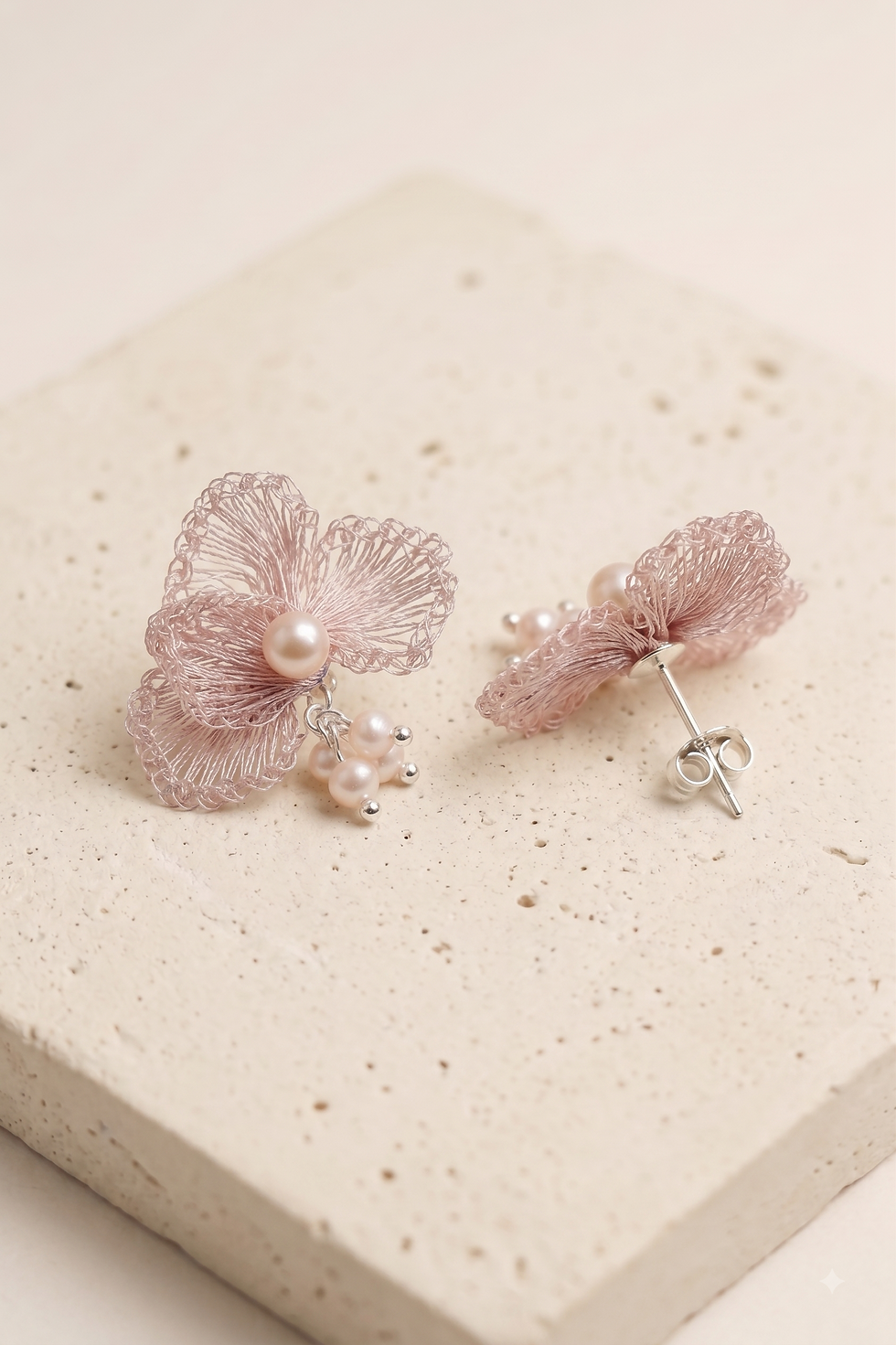 Thumbnail: Handmade copper wire crochet orchid earrings - gift for her - bridal gift