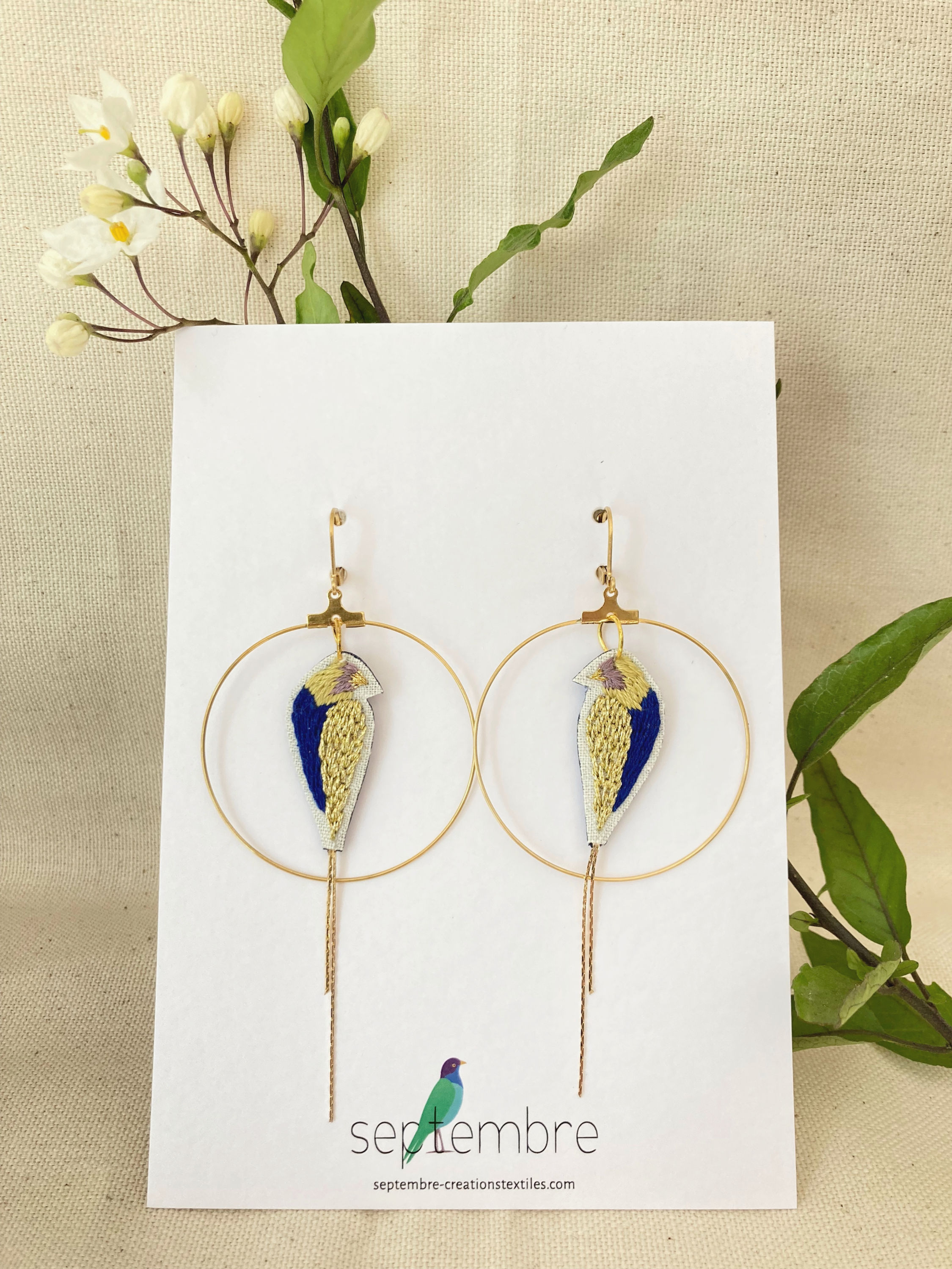 Créoles HIRONDELLES marine et safran