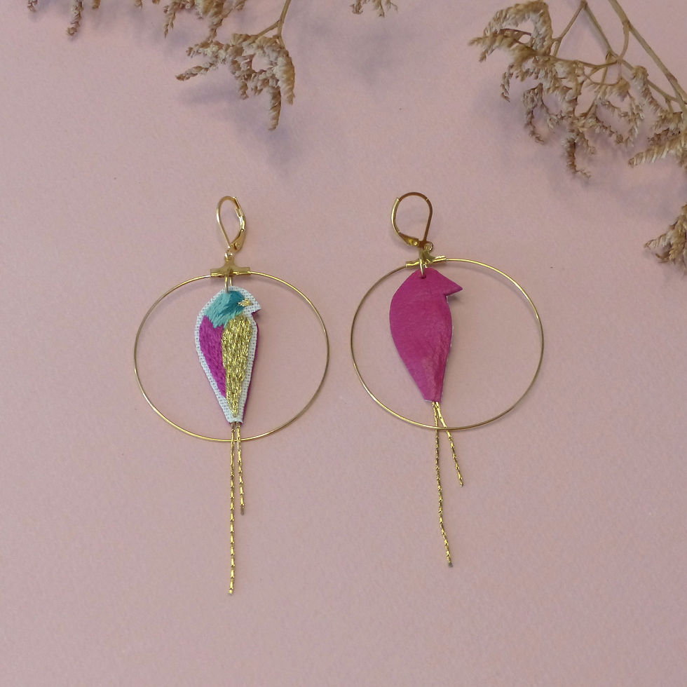 Miniature : BOUCLES D'OREILLES BRODÉES "HIRONDELLES"