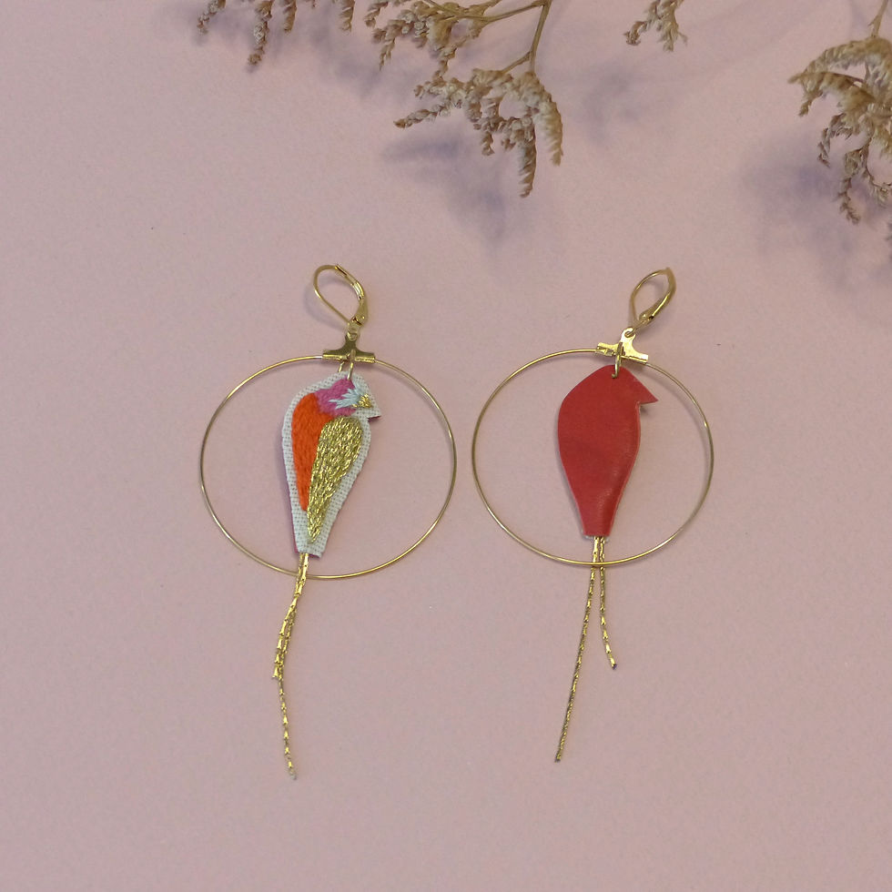 Miniature : BOUCLES D'OREILLESBRODÉES  "HIRONDELLES"