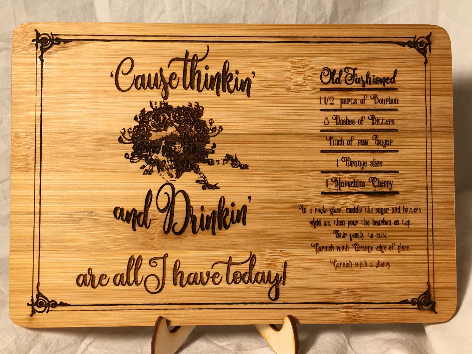 GD Bertha “Old Fashioned” whiskey drink recipe cutting Board/decoration! Sock Mo