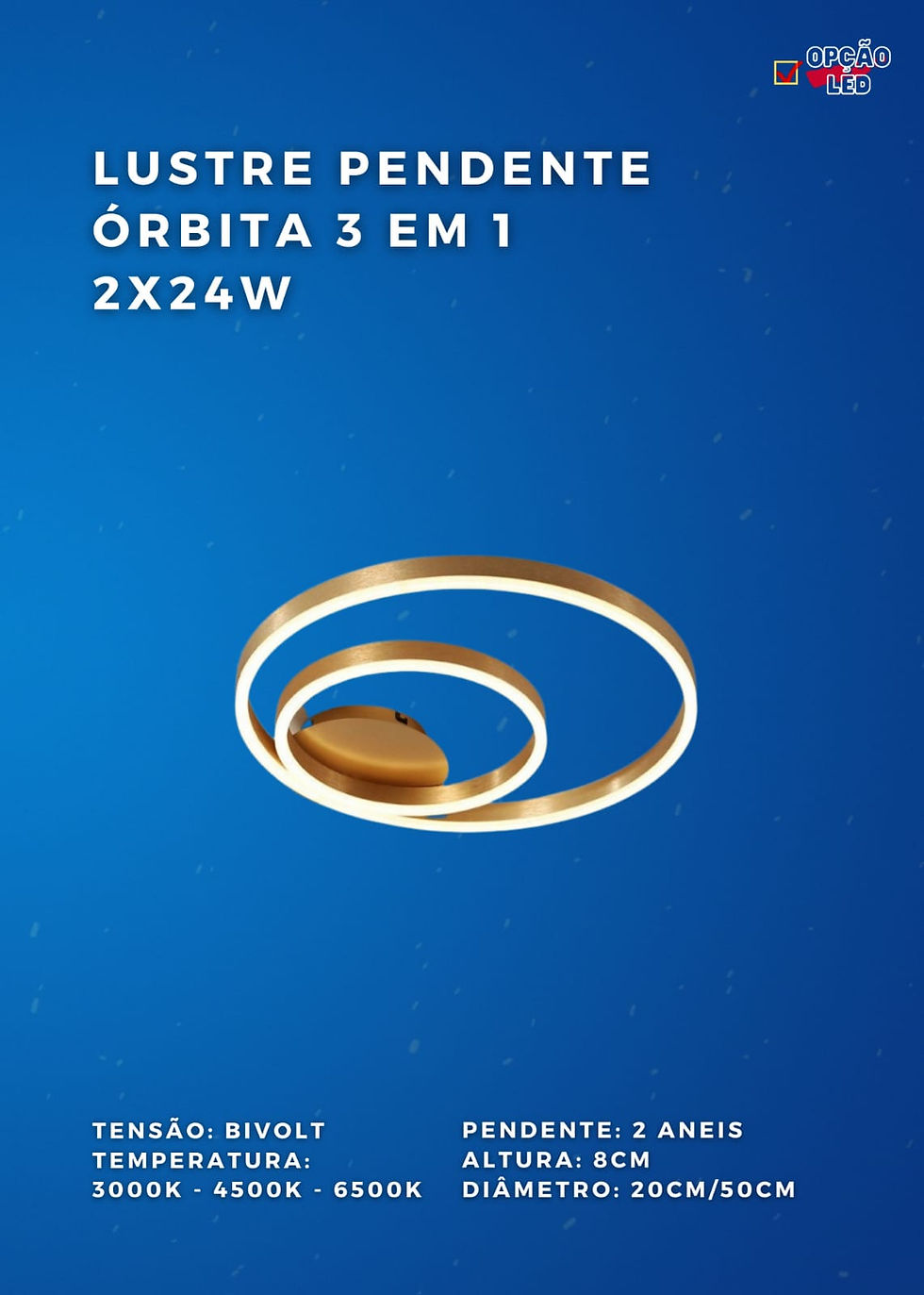Lustre Pendente Orbita Anéis 2 em 1 Luxo