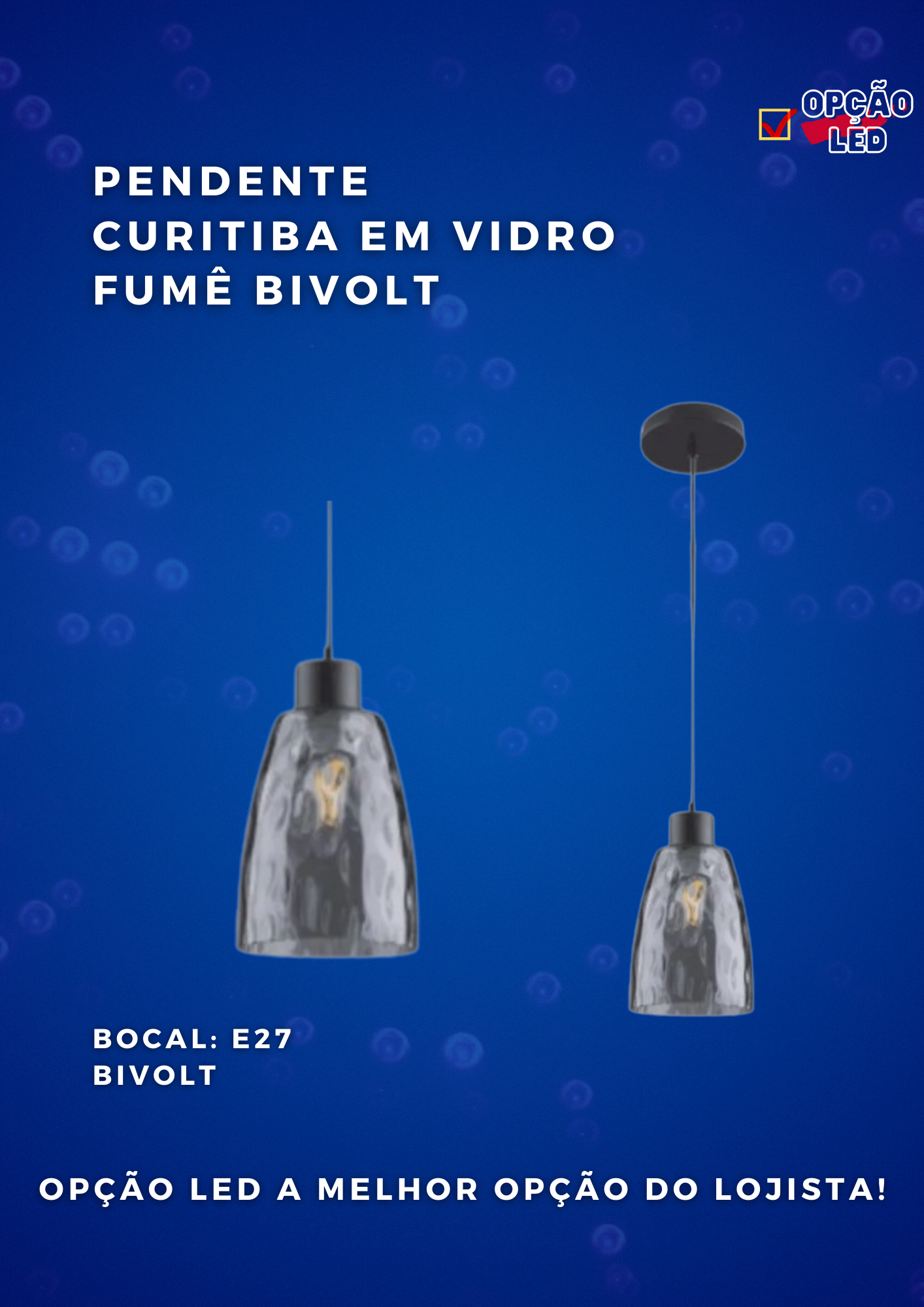 Luminária Pendente Curitiba Fumê Bivolt