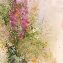 pretty oil painting of foxgloves and daisies by Amanda Hoskin 