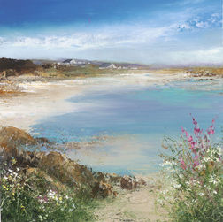 a summer beach scene painted in oils 