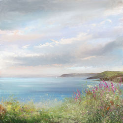 painting of an evening sky with wildflowers in the foreground 