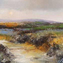 moorland scene painted in autumn colours in oils