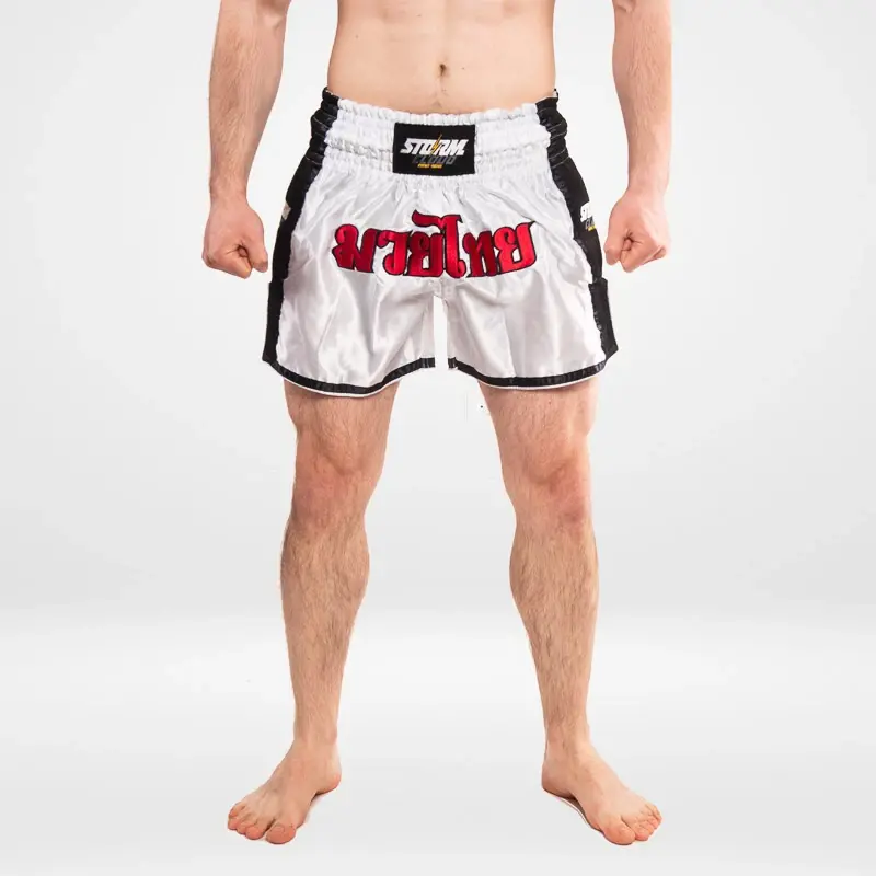 Thumbnail: StormCloud Muay Thai College Shorts White/Black/Red