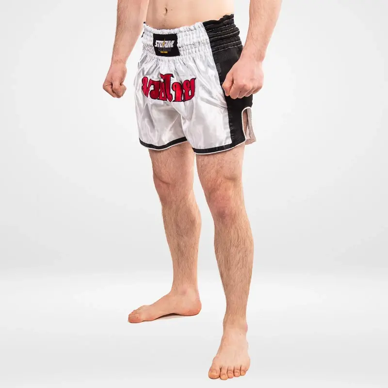 Thumbnail: StormCloud Muay Thai College Shorts White/Black/Red