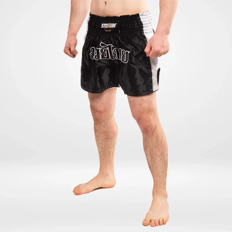 Thumbnail: StormCloud Muay Thai College Shorts Black/White