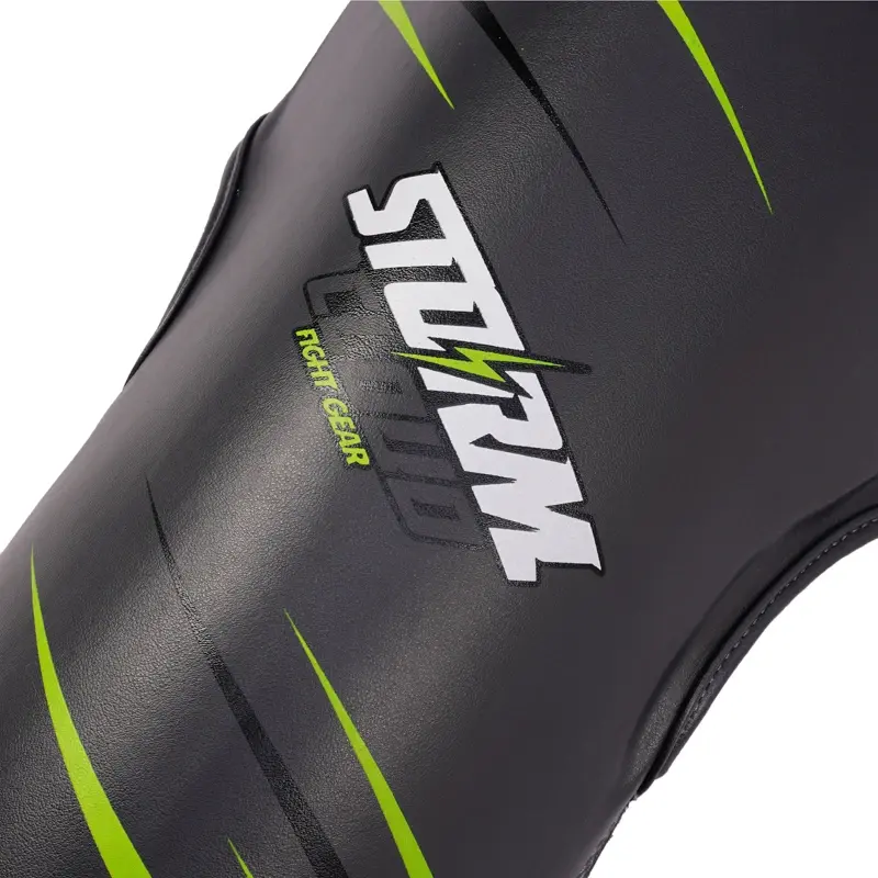 Thumbnail: StormCloud Shin guards with foot, Starfall - Black and Lime