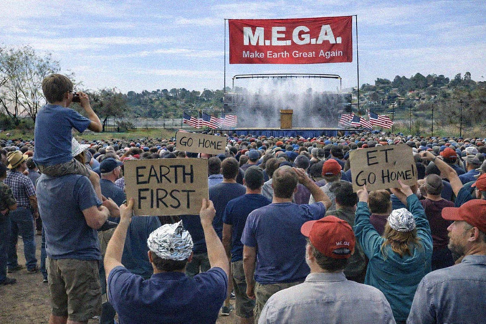 M.E.G.A. fanatics gather with political grandstand at the East corner of Silver Lake Meadows on the afternoon of February 14th, 2026.