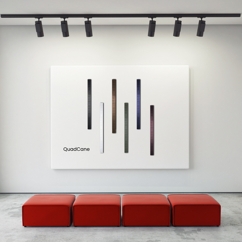 QuadCane speaker with 100W output, sleek screwless design, aerospace-grade aluminum build, customizable colors like Anthracite, Champagne, and White, and marine-treated (IP66) for large spaces and versatile audio performance.