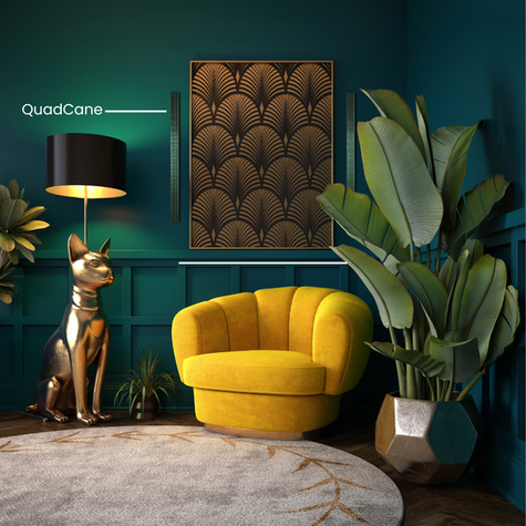 QuadCane speaker with 100W output, sleek screwless design, aerospace-grade aluminum build, customizable colors like Anthracite, Champagne, and White, and marine-treated (IP66) for large spaces and versatile audio performance.