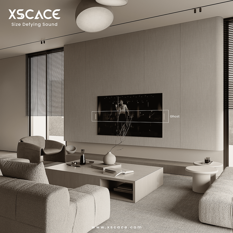 XSCACE Ghost in-ceiling speaker hidden within modern false ceiling for invisible Atmos audio