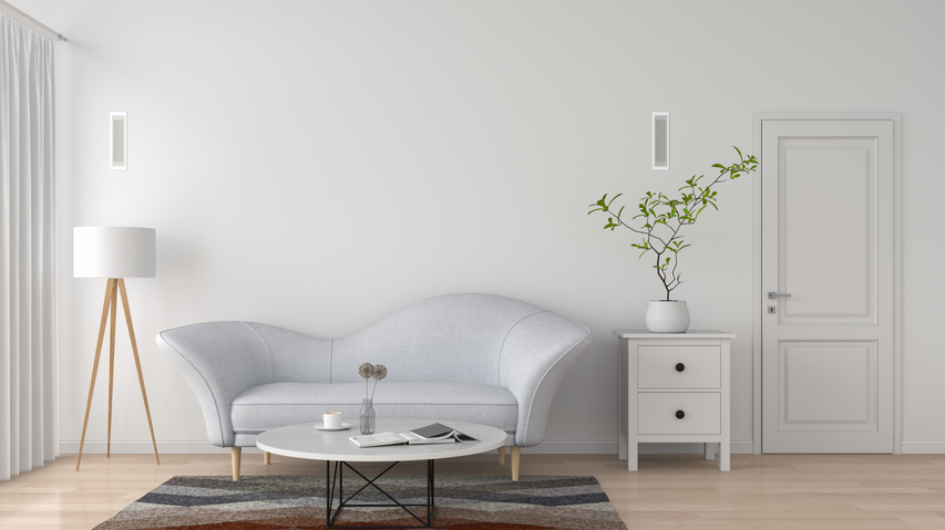 Ghost speaker, the world’s slimmest in-ceiling speaker with 40W output, built-in glass subwoofer, minimalist design, paintable front face, and seamless wall or ceiling integration for discreet, immersive audio performance