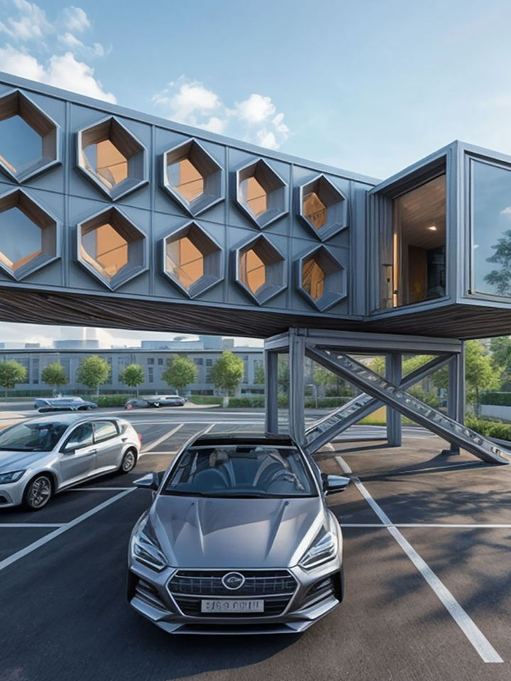KI Konzept vertikaler Architektur zur Parkplatzproblematik