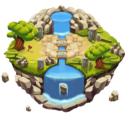 A game arena depicting a river and a waterfall