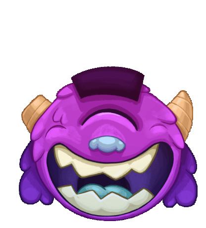 a cartoon 2d animation portrait of a hairy monster with purple fur and happy face bouncing up and down
