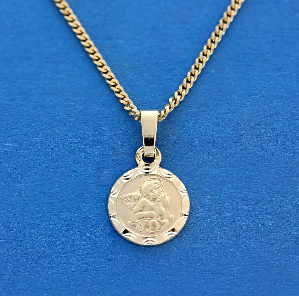 Miniaturbild: Schutzengel, Anhänger, Gold, 333, 8 Karat, Schmuck, Glücksbringer, Vorderseite, rund, mit Kette