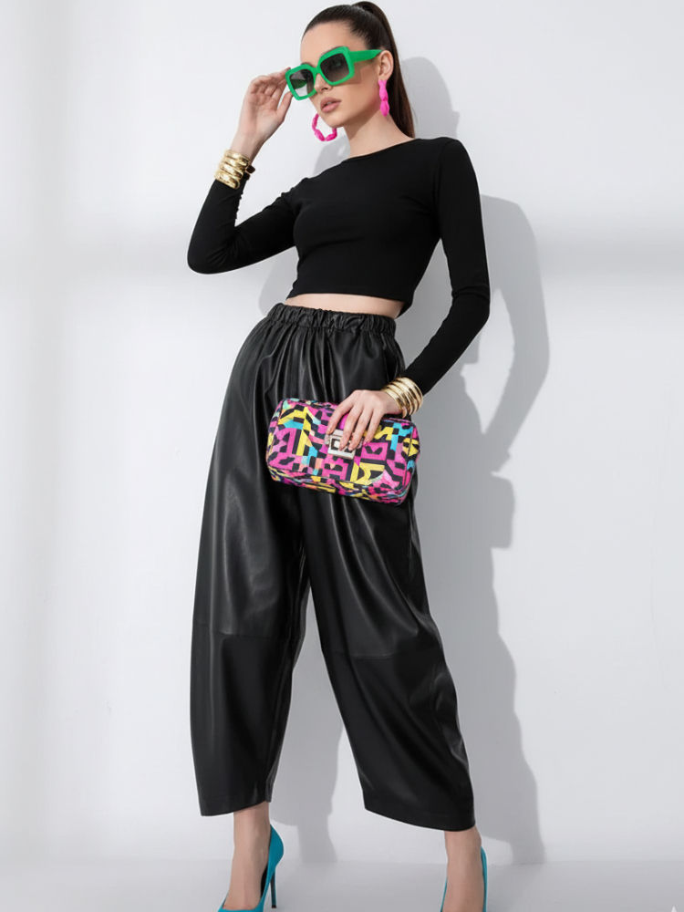 WOMEN'S WALL STREET PU WIDE‑LEG PANTS — BYMANYC ® NEW YORK 1