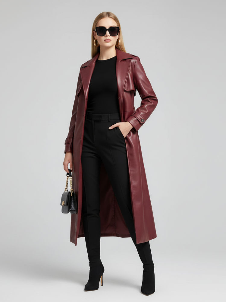 WOMEN'S RED HOOK LONG LEATHER‑STYLE WINDBREAKER (PLUS‑SIZE) — BYMANYC ® NEW YORK 1
