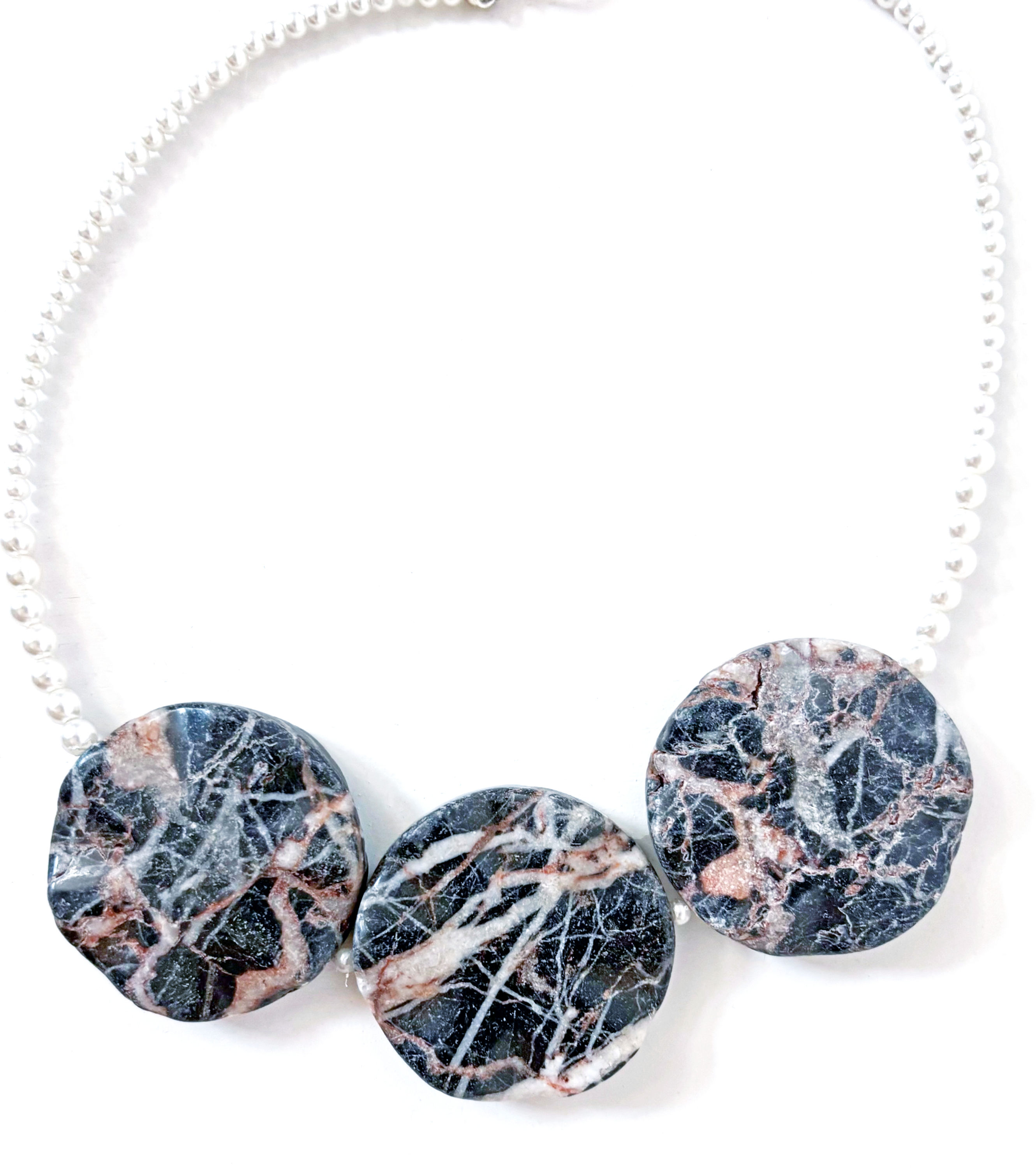 Triple Marble Pearl Bead Necklace