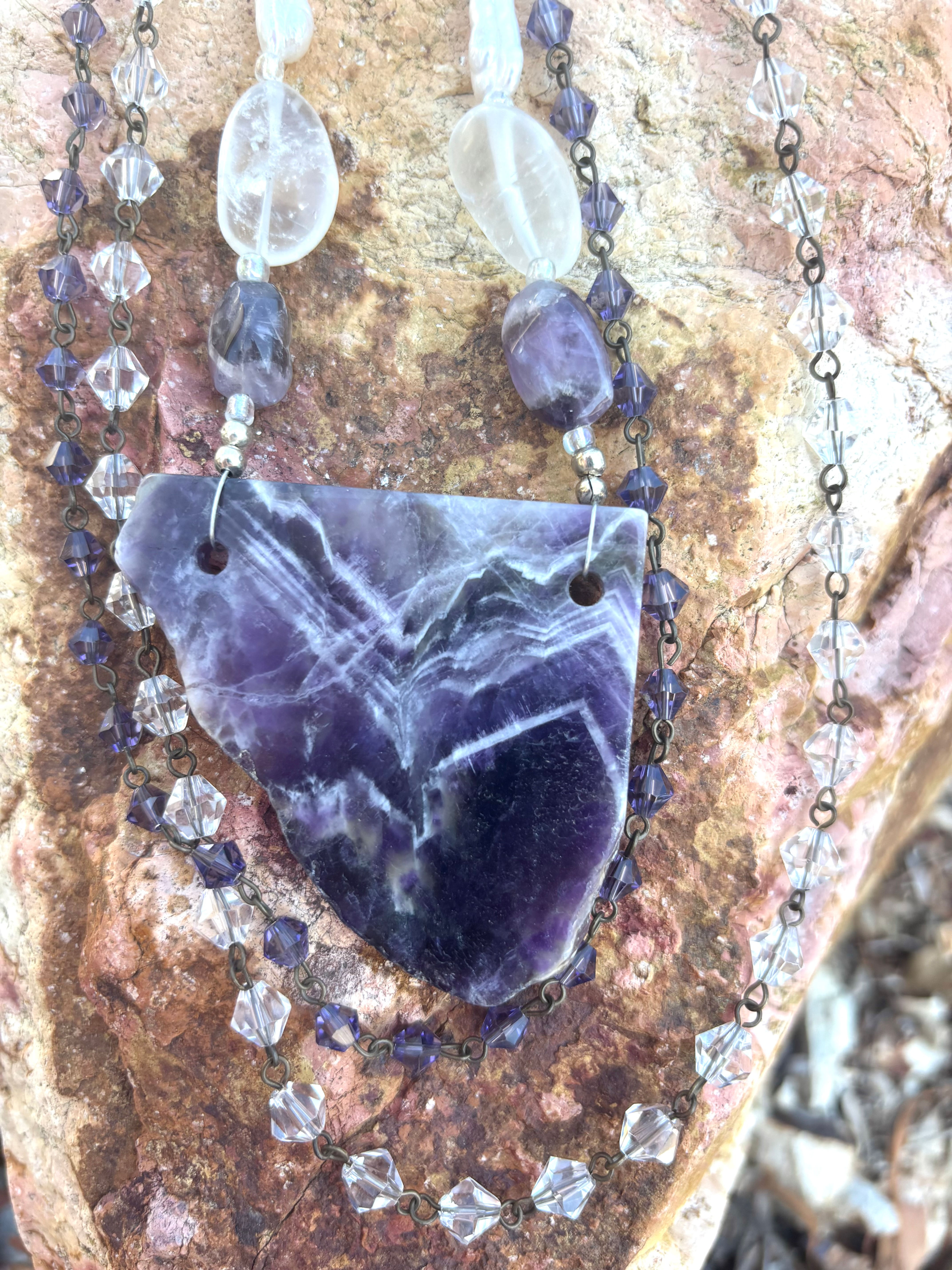 Amethyst Slab Quartz Bead Crystal Necklace