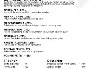 Meny hos Fiskerfruen i Sirevåg