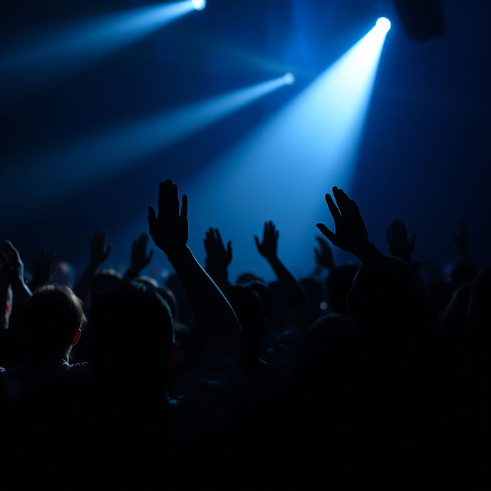 people worshiping and raising their hands in in dark back ground at church .jpg
