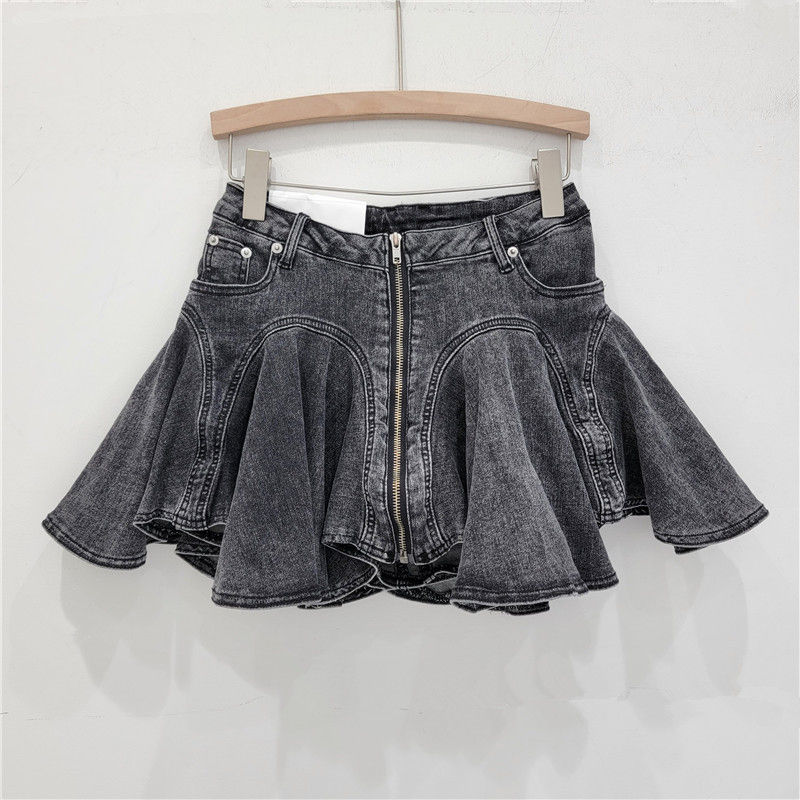 Miniatura: DEAT 3D Cutting Ruffled Edge Denim Skirts For Women 2024 Summer New Fashion Zipp