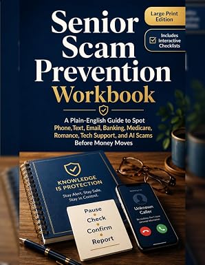 Senior Scam Prevention Workbook: A Plain-English Guide to Spot Phone, Text, Email, Banking, Medicare, Romance, Tech Support, and AI Scams Before Money Moves