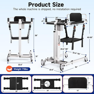 Electric Patient Lift Transfer Chair Lift for Home, Portable Commode Toilet Transfer Chairs with Adjustable Height for Seniors, Folding Bathroom Wheelchair with Battery Display