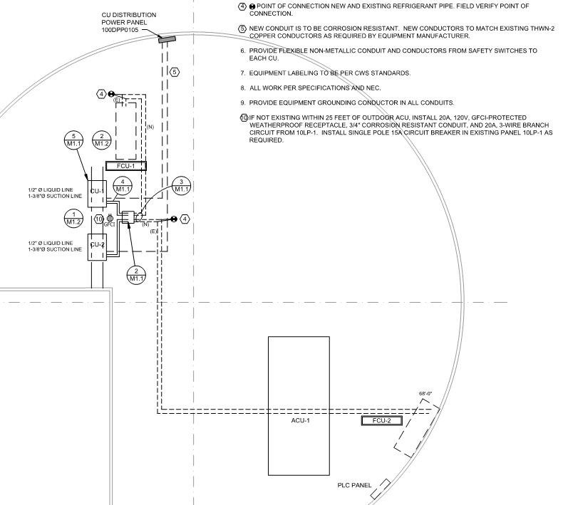 Retrofit: Mechanical design services for the relocation of refrigerant condensing equipment, Influent Pump Station Cooling System.
