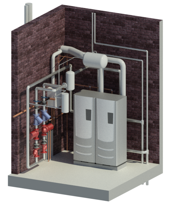 Retrofit: Mechanical design services for the replacement of existing heating water boiler and boiler plant equipment.