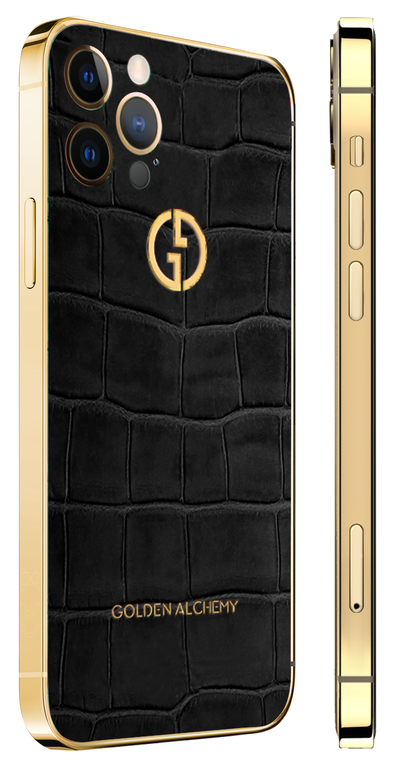 iPhone 16 Pro Gold 24k Black Alligator