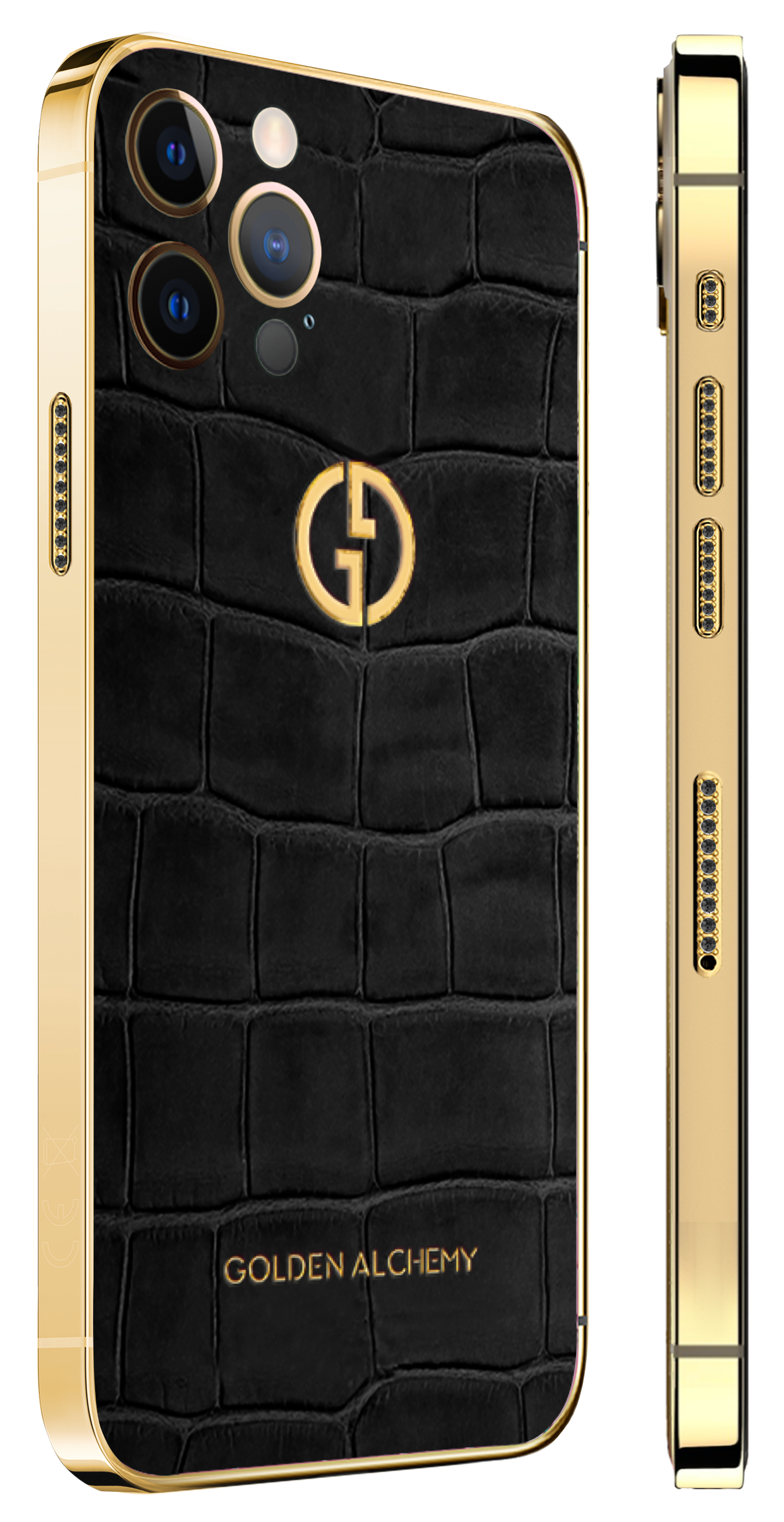 iPhone 16 Pro Gold Diamond Black Alligator