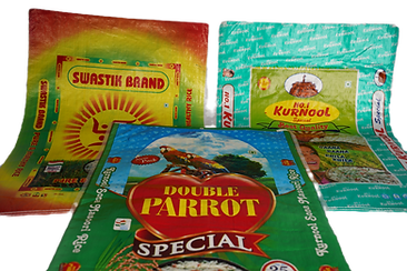 "50kg PP woven sack for rice packaging manufactured by Srinath Packaging Hyderabad"