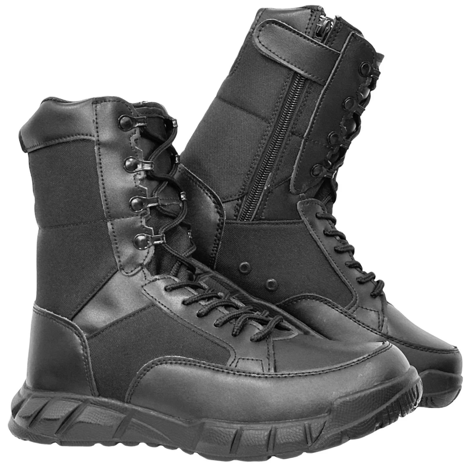 Mens Tactical Mid-Calf Combat Boots (Black With Zip)