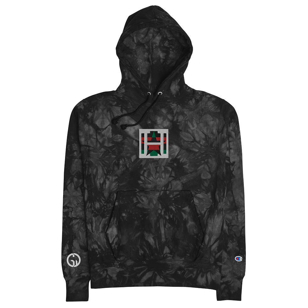 Thumbnail: Embroidered "Star of Harlem" emblem unisex Champion tie-dye joey pocket hoodie