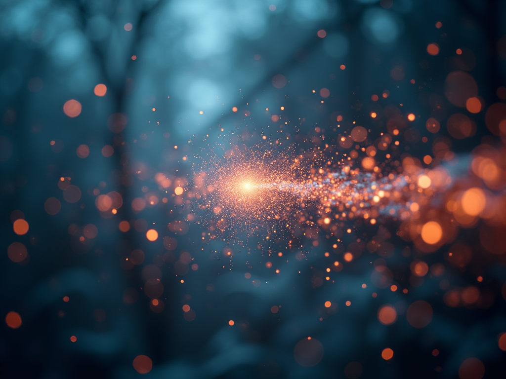 Abstract visualization of atomic energy particles flowing in a modern geometric pattern.