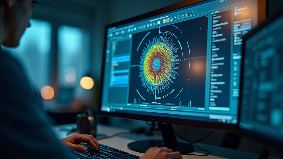 Close-up view of a computer screen showing nuclear simulation software